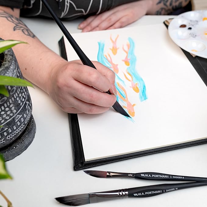 WA Portman Dagger Watercolor Paint Brushes Professional 4pc Set - 100% Vegan, Cruelty-Free Dagger Watercolor Brushes Professional - Acrylic Paint Brush Set with Triangular Comfort Grip