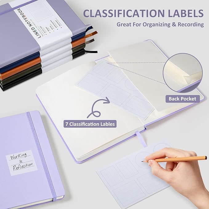 Lined Journal Notebook for Women Men, 200 Pages A5 Hardcover Leather Journals for Writing,Travel,School,Office,Work,Business,College Ruled Notebooks for Note Taking, Diary Notepad 5.7"×8.3"(Purple)