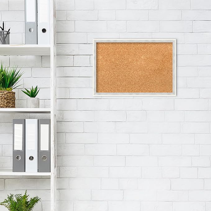 Amanti Art Natural Cork Board for Wall, 13x19 Vision Board with White Frame, Small Corkboard Office Decor for Home Organization, Modern Corkboard Pinboard to Display Items for Home Organization in