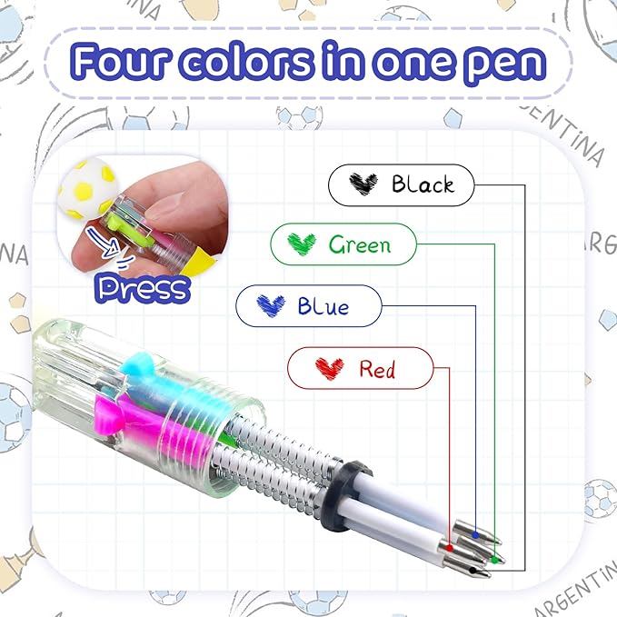 30Pcs Mini Multicolor Pens in One 4-in-1 Cute Pens Bulk for Kids, Ballpoint Pen for Birthdays and Children's Parties, Fun Gifts Assorted Ink Kawaii Pen(Soccer)