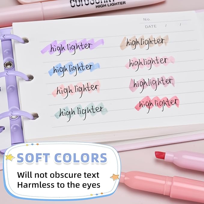 coruscant Pastel Highlighters Set, Assorted Colors Chisel Tip Cute Bible Highlighters, No Bleed Dry Quickly, for Journal Bible Study, Perfect for thin paper, School Office Supplies, 8 Pack