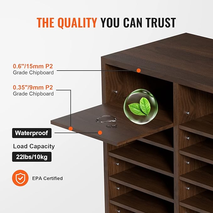 VEVOR Literature Organizer, 36 Compartments Office Mailbox with Adjustable Shelves, Wooden Mailbox Sorter Medium Density Fiberboard Office Home Classroom Storage for Files, Documents, Papers, Grey