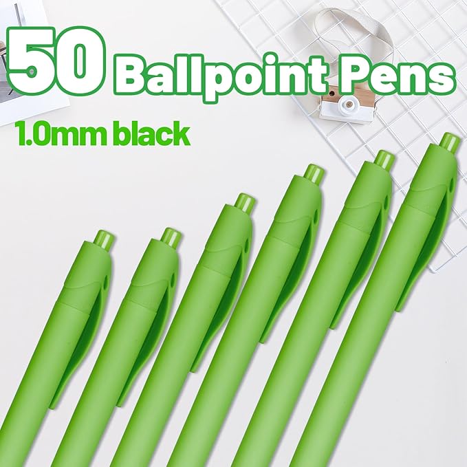 BallPoint Pens, 50 Pack (BLACK Ink),Bulk Pens, Light Green Barrel,Click Pens for Office Home and School, Retractable Ballpoint Pens, Medium Point, 1.00MM (Light Green)