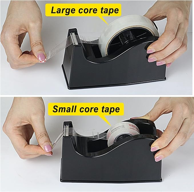 BOMEI PACK Desktop Tape Dispenser (Fits 1" & 3" Core) with Transparent Tape Refills, Clear Tape with Black Tape Holder,Weighted Non Slip Base, for Masking Tape,Heat Resistant Tape