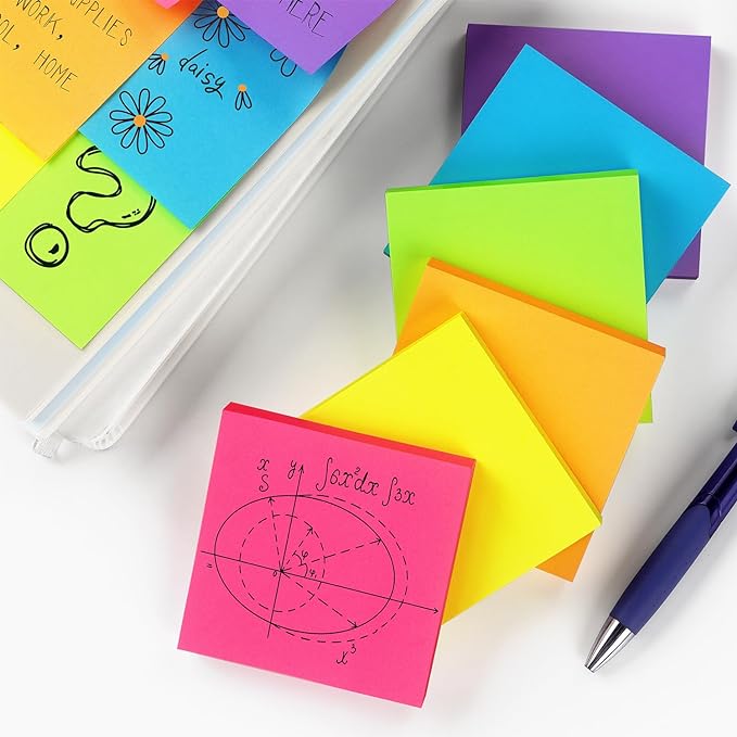 Pop Up Sticky Notes 3x3 inch Bright Colors Self-Stick Pads 6 Pads/Pack 100 Sheets/Pad Total 600 Sheets