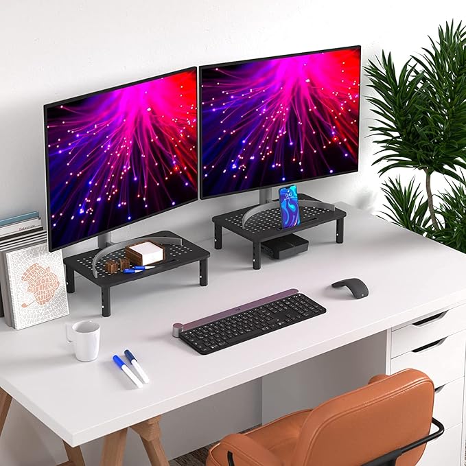 EVOOMI Monitor Stand Riser - Upgraded for Faster Productivity - Anti-Skid, HD Hexagonal Steel - Free Cable Ties - Computer Stand - Laptop, Desktop, Printer, iMac (Simple)