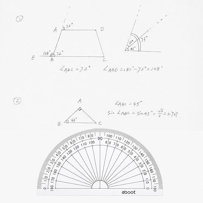EBOOT 50 Pcs Math Protractors Plastic Protractor 180 Degrees, 4 Inches(Clear)