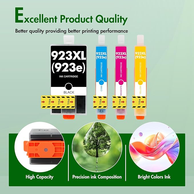 923XL 923 8130e Ink Cartridges Combo Pack with Chip: Replacement for HP Ink 923e 923 923XL for HP923 OfficeJet Pro 8130e 8135e 8139e 8138e 8122e 8120 8124e 8125e 8130 8132e 8134e Printer