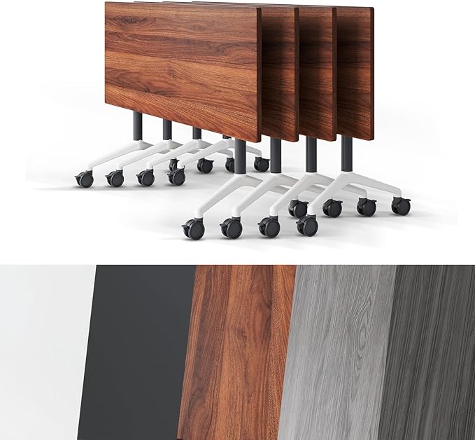 Conference Room Table, Folding Conference Tables,Thicken Grey Tabletop,Flip Top Wooden Seminar Meeting Room Table for Conference Room Offices (4, Walnut, 47.2“)