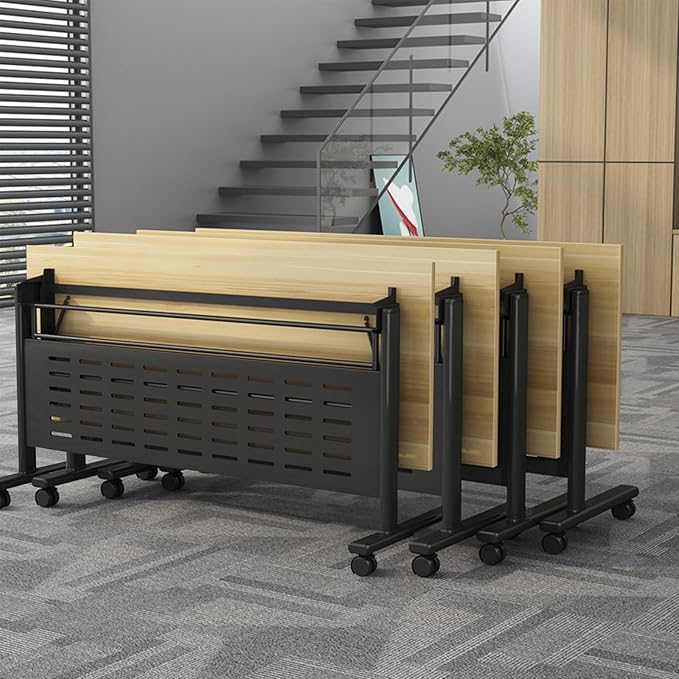 Foldable Conference Table, Folding Conference Room Table with Wheels, Flip Top Mobile Training Table, Rolling Seminar Meeting Tables for Office Training Room Classroom (4pack 63in)