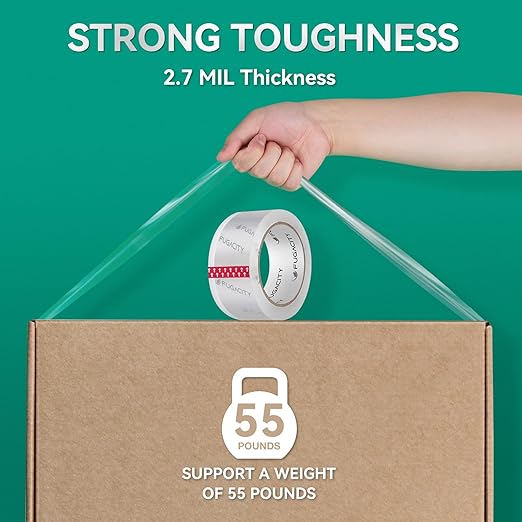 FugaCity Heavy Duty Clear Packing Tape Refills (12 Rolls), Packaging Tape for Moving Sealing, Moving Supplies Shipping Tape,2.7 Mil Thick, 1.88 in Wide,65 Yards Per Roll,Total 780 Yards