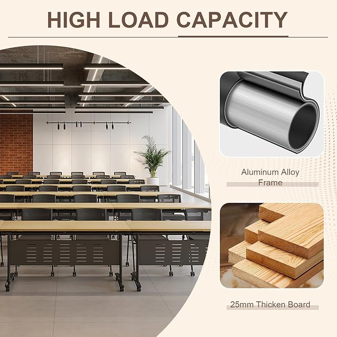 Folding Conference Room Table, Modern Conference Tables with Wheels, Large Rectangular Mobile Training Tables for Office Classroom, Foldable Modular Boardroom Seminar Table Maple (6pack L55.1in)