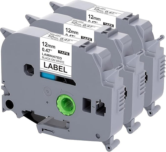 Weemay TZe TZ Tape 3 Pack 12mm Label Tape Compatible for Brother Ptouch Label Tape 12mm 0.47 Laminated White for PTD210 PTD220 PTH110BP PTD410 PTD600 Printer, 0.47" x 26.2'