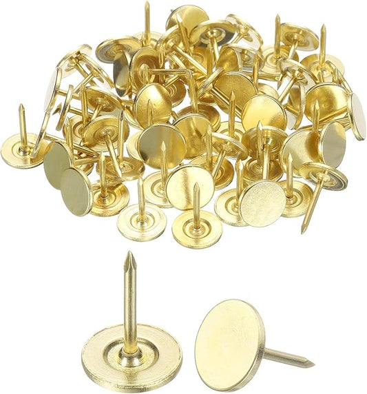 uxcell 150Pcs Upholstery Tacks, 11mmx15mm Flat Head Thumb Tack Decorative Furniture Nails Push Pins for Furniture Sofa Headboards, Gold