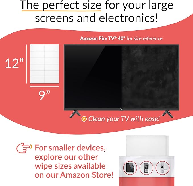 iCloth XL Screen Cleaning Wipes, Lint-Free and Streak-Free, Fast-Drying, Removes Dust, Fingerprints, and Smudges (100 XL Wipes)