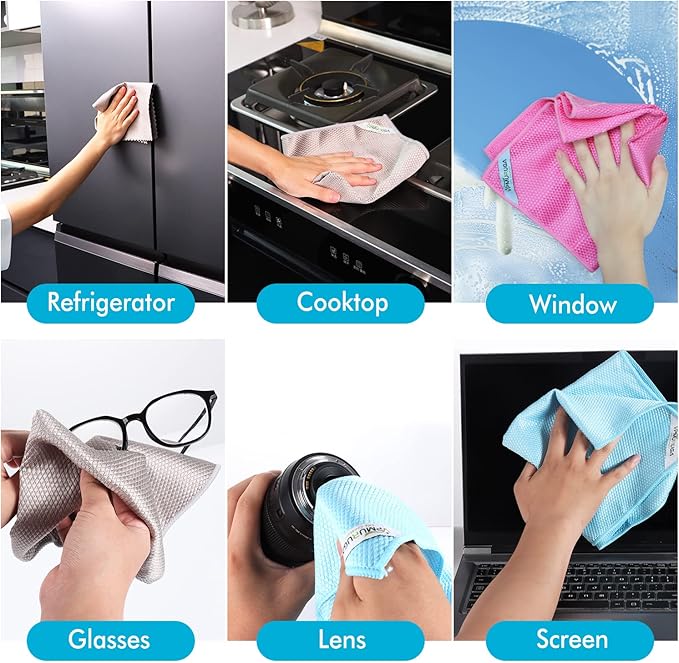 Nano Streak Free Magic Microfiber Cleaning Cloths Easy Clean Nanoscale,Fish Scale Window Mirror Glass Car Stainless Steel Cleaning,Lint Free Dish cloth Wine Glass Polishing Towel,Reusable,Pack 6,Mix