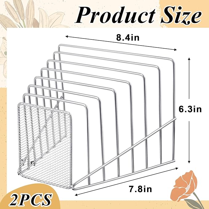 2 Pcs 7 Slot Incline File Sorter Metal Wire Mesh File Racks for Desktop Letter Sorter for Magazine Folder Book Organizer Home Office School Paper Mail Desk Storage Holder (Silver)