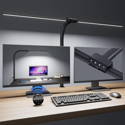 Desk lamp,LED Desk Lamps for Home Office,24W-Eye-Caring Computer Desk Lamp with Clamp,Architect Lamp with Flexible Gooseneck,LED Table Light for Reading,Dimmable Monitor Table Lamp,Double Head