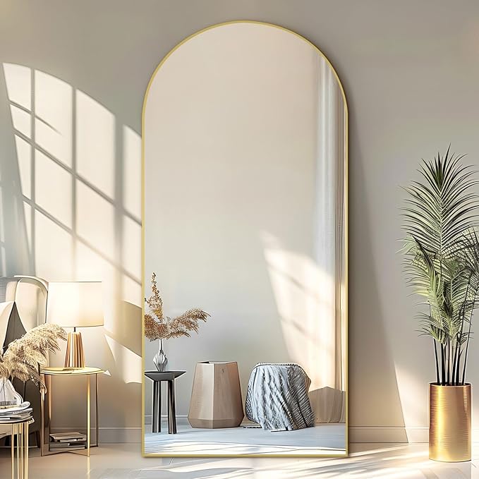 Arched Full Length Mirror, 71"X32" Free Standing Mirror Full Length, Large Floor Mirror with Stand for Bedroom Living Room Gym, Hanging or Leaning, Tempered Glass, Gold