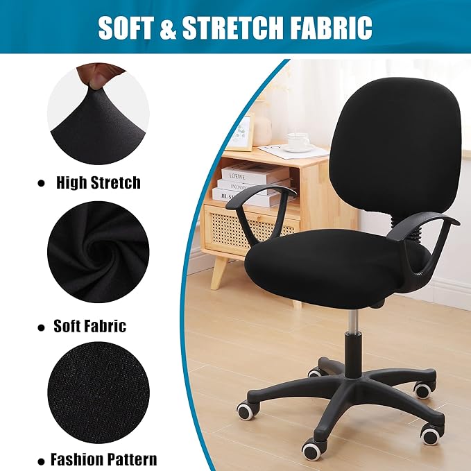 Smiry Stretch Printed Office Computer Chair Covers, Universal Washable Removable Desk Rotating Chair Slipcovers Protector, Seat + Backrest Cover - Black