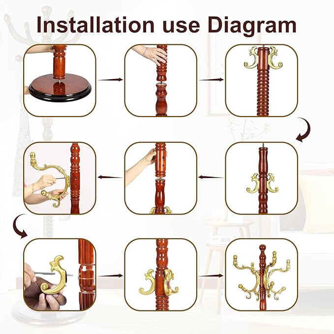 Solid Wood Coat Rack – 73" Freestanding Coat Racks Stand with 14 Hooks & Stable Base, Adjustable Height Modern Wooden Hall Tree for Entryway, Bedroom, Office, Home (Begonia Round)