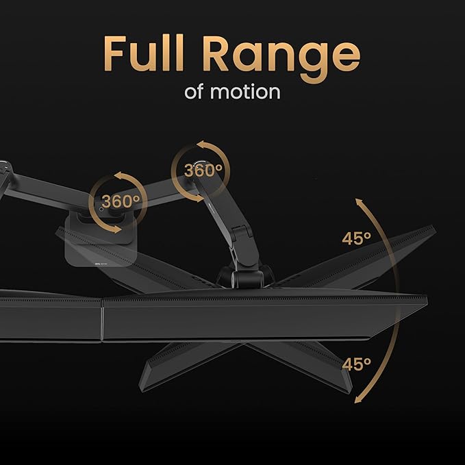 BenQ BDH01 Dual Monitor Arm -Gas Spring Monitor Stand for 2 Screens Up to 35'' & 44lbs, Heavy Duty, Quick Installation, No Sagging, Top Clamp and Grommet Base, Reinforcement Plate, VESA 75x75 &100x100