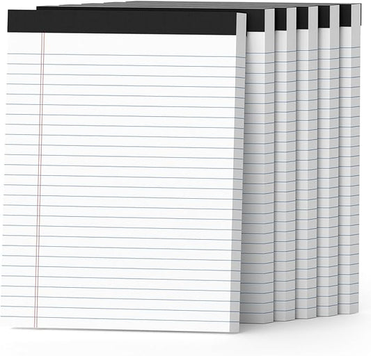 AILZFEI 300 Sheets White Legal Pads 8.5 x 11 Wide Ruled 6 Pack Notebook Paper Note Pad 50 Sheets per Notepad Perforated Writing Pad Study Back 8x11 Pads of Paper