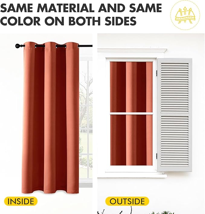 MIULEE Burnt Orange Blackout Curtains - Thermal Insulated Noise Reduction Room Darkening Drapes for Bedroom Living Room Kitchen Terracotta Rust Fall Decor, Grommet Top, 40 x 54 Inches Long, 2 Panels