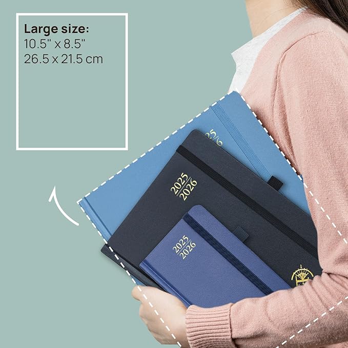 POPRUN Planner 2025-2026, (Large 8.5'' x 10.5'' Hard Cover) Academic Calendar (July 25-June 26) Daily Weekly and Monthly Appointment Book with Hourly Time Slots, Monthly Tabs, 100 GSM - Midnight Green