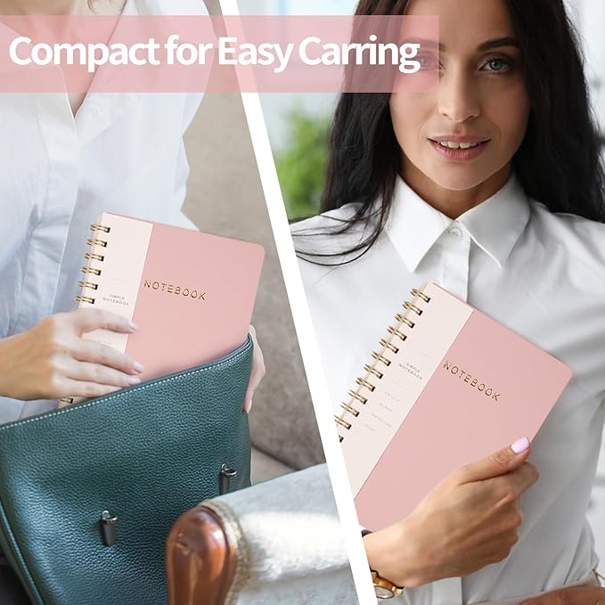 Spiral Notebook-5.75" x 8.125" Journal with Back Pockets and 160 Lined Pages,PU Leather Cover Business Journal, Twin-Wire Binding Notebook Perfect for Office & Home School Supplies