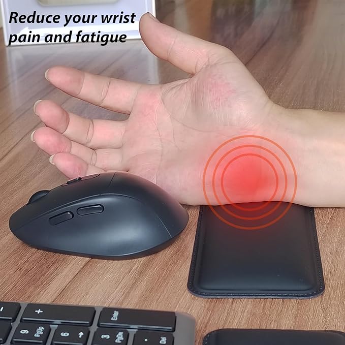 Wireless Keyboard and Mouse Combo with Keyboard Mouse Wrist Rest Pad - Ergonomic Design for Typing Pain Relief, Desk Pads Support Hand and Arm, 2.4G Stable Connection，Adjustable DPI