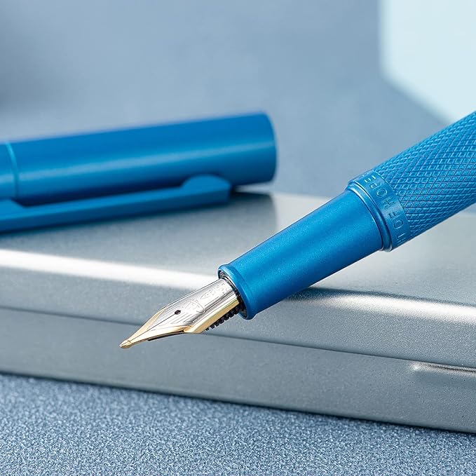 Hongdian 1851 Sky Blue Forest Fountain Pen Blade Nib Classic Design Calligraphy Pen with Converter and Metal Pen Case Set