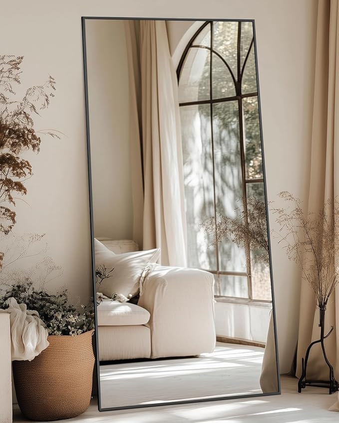 Antok Full Length Mirror, 76"x34" Floor Mirror, Floor Standing Freestanding Full Body Mirror with Stand for Bedroom, Hanging Mounted for Living Room Cloakroom, Black