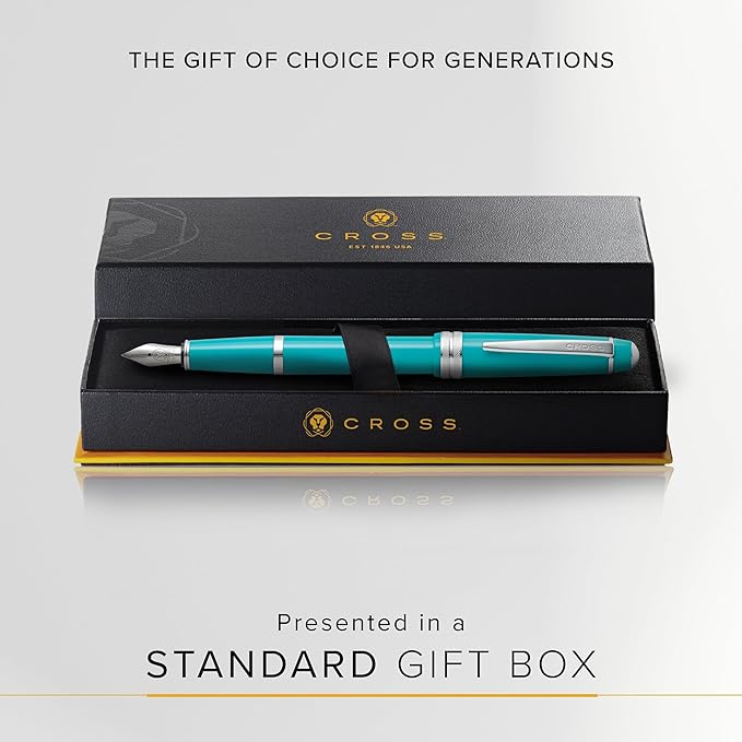 Cross Bailey Light Refillable Fountain Presented in a Everyday Gift Box - Medium Point, Black Ink, Polished Teal