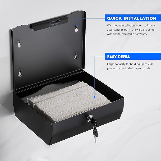 Wall Mounte Commercial Paper Towel Dispensers, 10.4" L x 3.3" D x 8.3" H, Stainless Steel C-Fold Multifold Hand Paper Tissue Holder with Lock