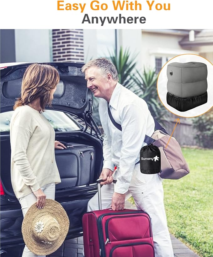 Sunany Inflatable Foot Rest Pillow for Airplane - Kids/Adults - Adjustable Height Cushions, to Sleep While Traveling,Suitable for Office,Home and Any Travel（Dark Grey,2 Pack）