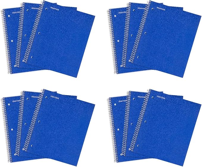 Mintra Office Durable Spiral Notebooks, 1 Subject, (Blue, College Ruled 12pk), 100 Sheets, Poly Pocket, Moisture Resistant Cover, School, Office, Business, Professional