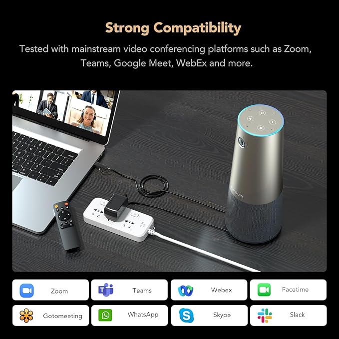 NUROUM C46 4K Video Conference Webcam, 8MP CMOS/AI Auto-Framing/5x Zoom, Conference Room Camera with Noise Cancelling Microphone&Speaker, 16ft Voice Pickup for PC/Laptop Zoom/Teams