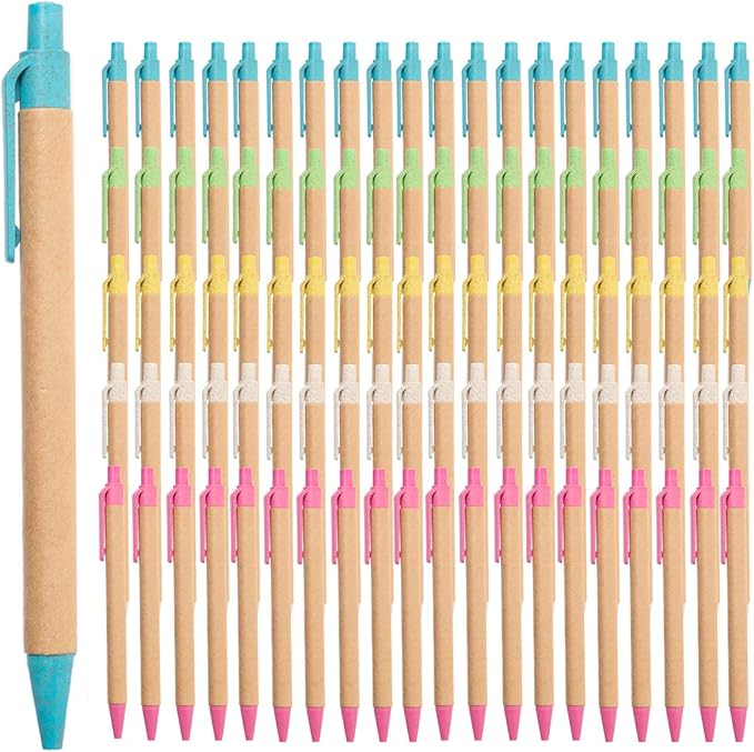 Simply Genius 100-Pack Eco-Friendly Retractable Ballpoint Pens, 1mm Tip, Black Ink, Medium Point for Journaling, Office, School and Home (Assorted)