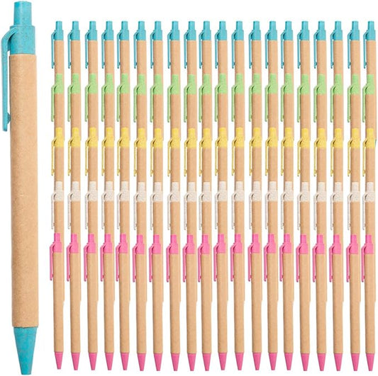 Simply Genius 100-Pack Eco-Friendly Retractable Ballpoint Pens, 1mm Tip, Black Ink, Medium Point for Journaling, Office, School and Home (Assorted)