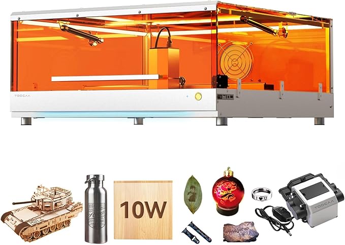 TOOCAA 10W Laser Engraver with Air Assist, Laser Cutter and Lazer Engraving Machines with Enclosure,Status Atmosphere Light,USB Safety Interlock for Tumblers Wood Metal Acrylic