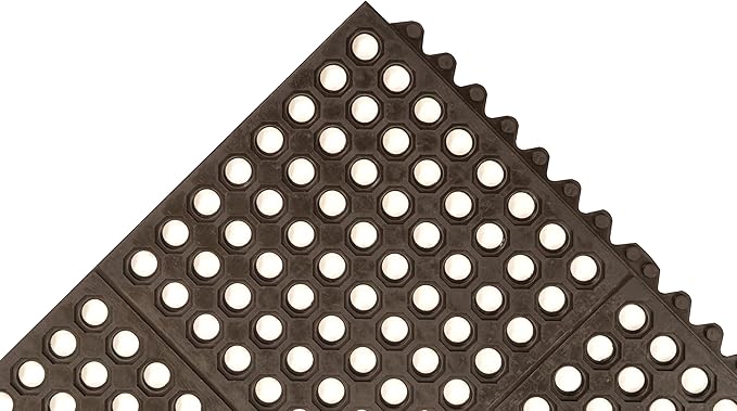 NoTrax 3' x 3' Light-Duty Rubber Drainage Mat, Customizable Modular Interlocking Design with Ergonomic Support, Lightweight, Anti-Fatigue, Non-Slip Surface, Black, 501S0033BL