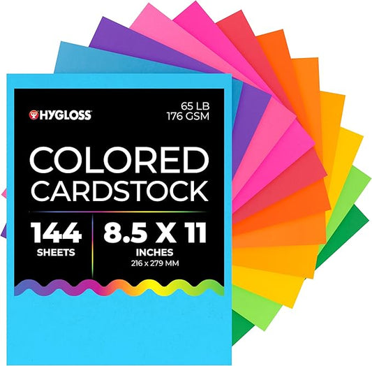 Hygloss Products Bright Colored Cardstock - 144 Sheets - 8.5x11 Card Stock Paper- 10-12 Bright Colors