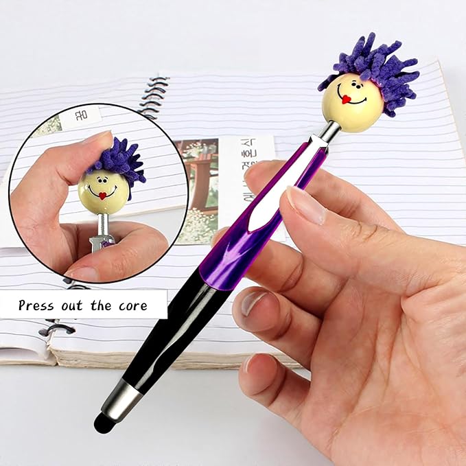 Pens,Funny Mophea Topper Pens,8pcs Mop Head Ballpoint Pens,with Plush Hair Writing Click Pen Portable Cute Cartoon Multi-function Signing Pen Decor Gift for Office Home