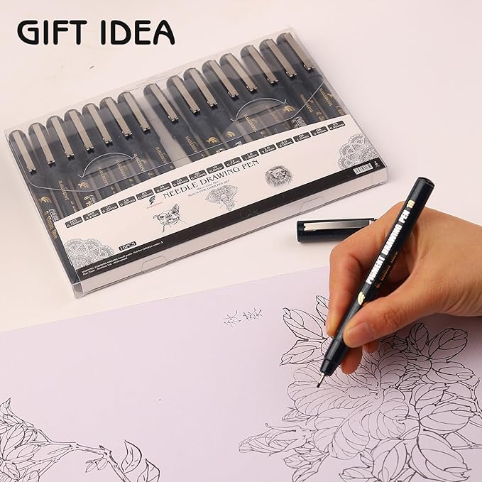 Micro Fineliner Drawing Art Pens Calligraphy Pens for Artist Drawing Supplies, 16 Set Waterproof Black Ink Pens for Sketching,Technical Drawing