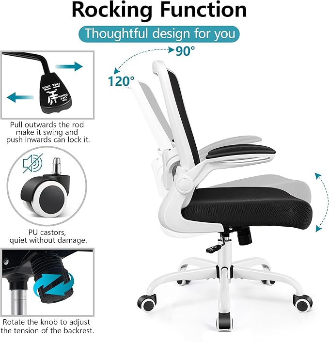 FelixKing Office Chair, Ergonomic Desk Chair Breathable Mesh Chairs with Adjustable High Back Lumbar Support Flip-up Armrests, Executive Swivel Comfy Task Computer Chairs for Home Office White