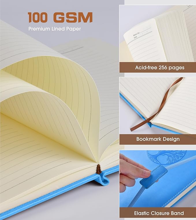 Lined Journal Notebook for Women Men,256 Pages B5 Large Hardcover Leather Journals for Writing,Travel,Business,Work,School,College Ruled Notebooks for Note Taking,Diary Notepad 7.8"×10.2"