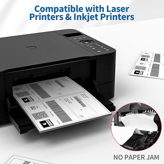 Half Sheet Shipping Labels - 8000 Counts, 8.5” x 5.5” Self Adhesive Shipping Label White Internet Mailing Labels 2 Per Page, Laser & Inkjet Printer Compatible [4000 Sheets 8.5” x 11”]