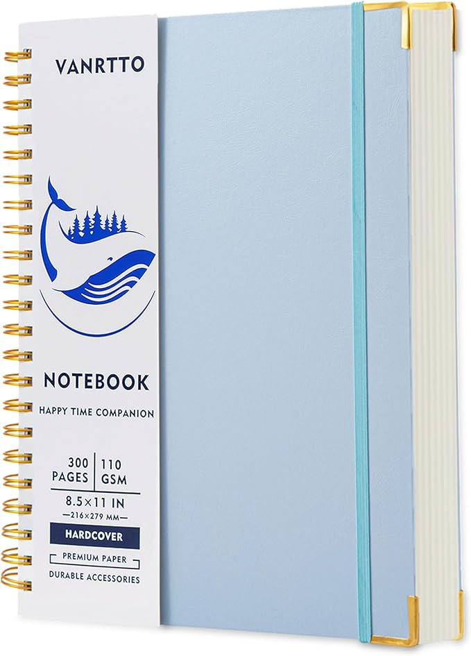Spiral Notebook, Hardcover 8.5 x 11 IN College Ruled Notebooks, 300 Pages Notebooks for Work and School, 110 GSM Thick Papers Journals for Writing, Office Supplies for Women and Men Blue