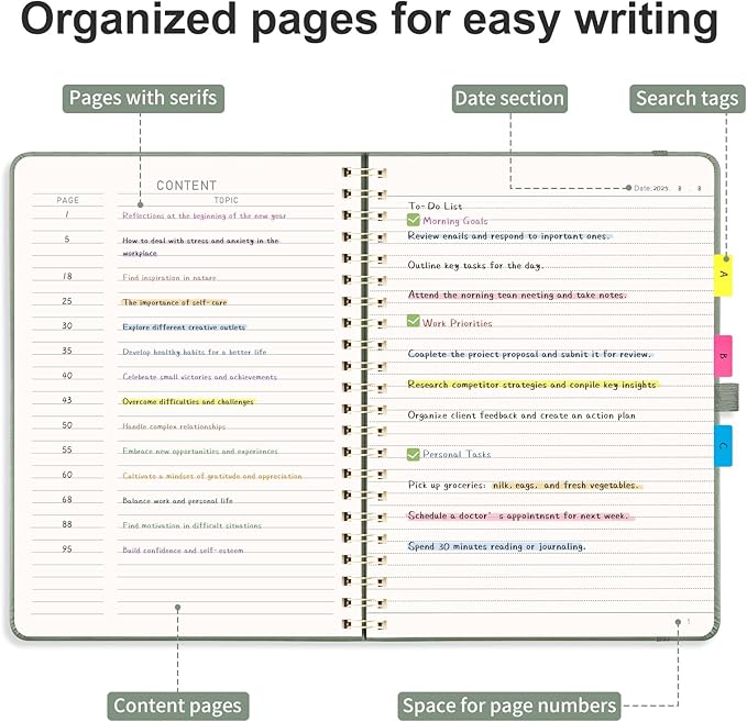 AHGXG Lined Spiral Journal Notebook for Women Men, 8.5" x 11", A4 Large, College Ruled, Hardcover Leather, 100 GSM Paper, Notebooks for Work School Note Taking Writing, Sage Green